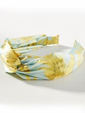 Anthropologie Palm Twist Headband Blue Tropical Palm Print NWT